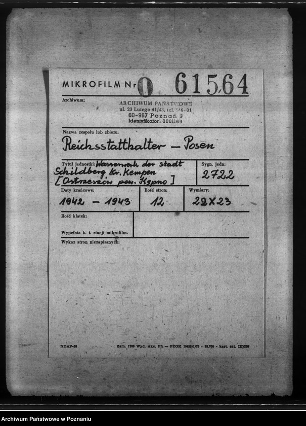 Obraz 2 z jednostki "Wasserwerk der Stadt Schildberg - Ostrzeszów, Kr. Kempen - Kępno"