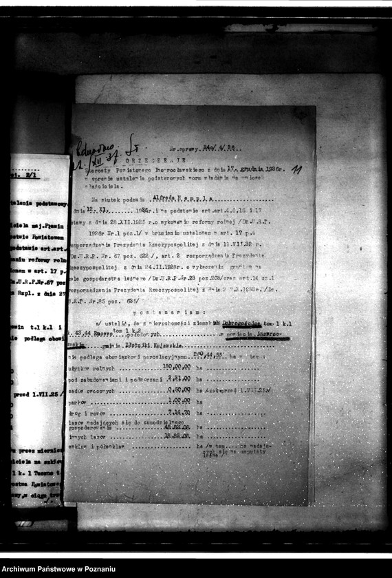 Obraz 15 z jednostki "Sprawy ogólne dotyczące wyłączeń z art.. 4 i 5 ustawy o wykonaniu reformy rolnej z terenu powiatu inowrocławskiego"