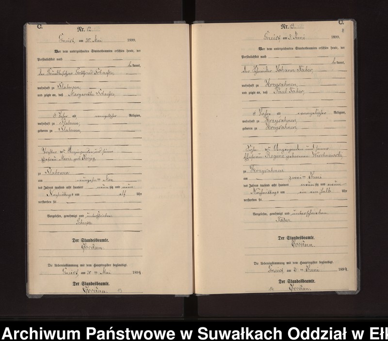 image.from.unit.number "Sterbe-Neben-Register des Königlichen Preussischen Standes-Amtes Gneist Kreis Lötzen"