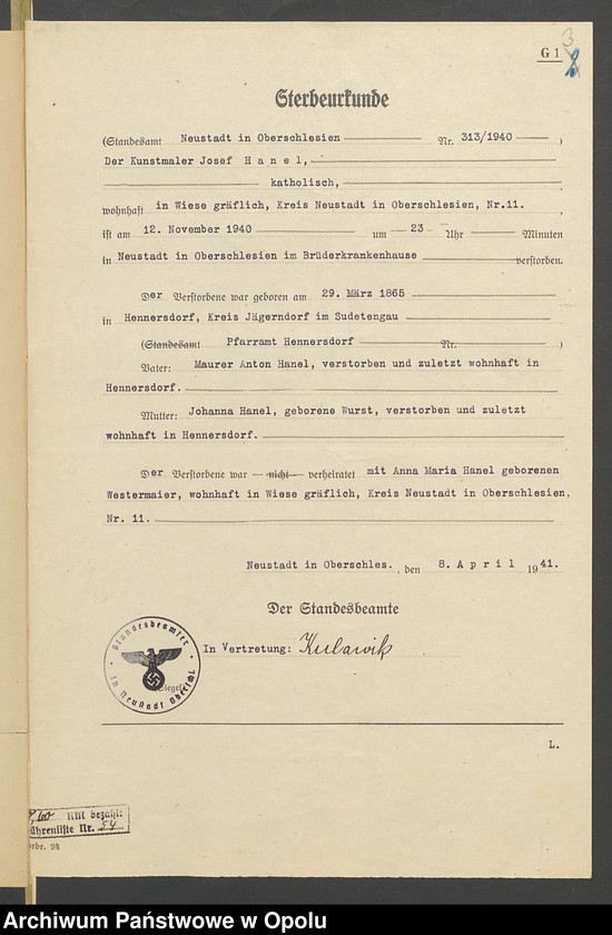 image.from.unit.number "Verfügung von Todes wegen des Kunstmalers Josef Hanel und seiner Ehefrau Maria geb.[orene] Westermayer in Wiese grfl zuletzt wohnhaft in Wiese grfl Haus No 11"