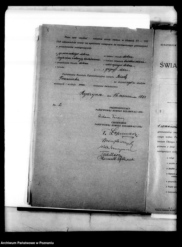 Obraz 8 z jednostki "Prywatne Gimnazjum imienia Sułkowskich w Rydzynie [odpisy świadectw egzaminu dojrzałości 1938 i 1939]"