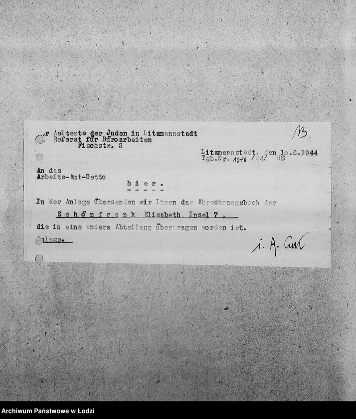 Obraz 16 z jednostki "[Korespondencja z Wydziałem Pracy i z PSŻ w sprawach personalnych i aprowizacyjnych Referatu Prac Biurowych]"