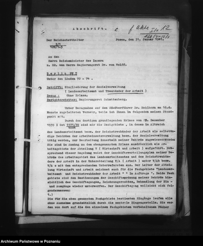 Obraz 17 z jednostki "Aufbau und Zuständigkeit der verschiedenen Verwaltungszweige. Reichstreuhänder der Arbeit"