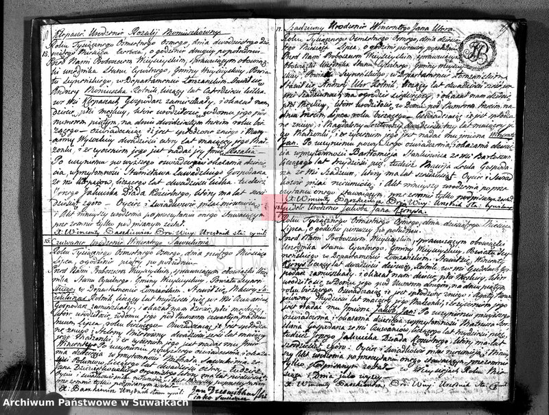 Obraz 9 z jednostki "Księga aktów cywilnych urodzenia, stosowanie do prawa W. Napoleona od dnia 1 miesiąca maja 1808 roku parafii wieysieyskiey przez urzędnika tychże aktów niżej podpisanego zaczęta i kontynuowana"