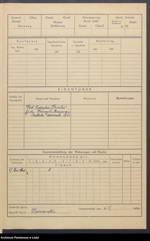 Obraz 9 z jednostki "Księga inwentarzowa nieruchomości m. Łodzi ul. Polna"