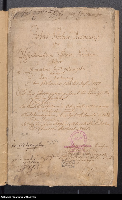 image.from.unit.number "Jahres Kirchen Rechnung der Passenheimschen Stadt Kirchen aller Einnahme und Ausgabe wie auch Bau-Rechnung"