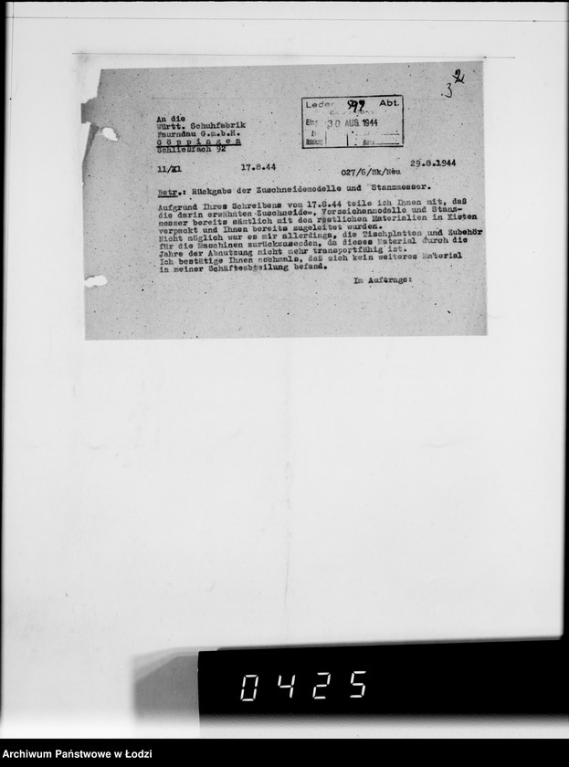 Obraz 7 z jednostki "Württembergische Schuhfabrik Faurndau G.m.b.H.Schriftwechsel"