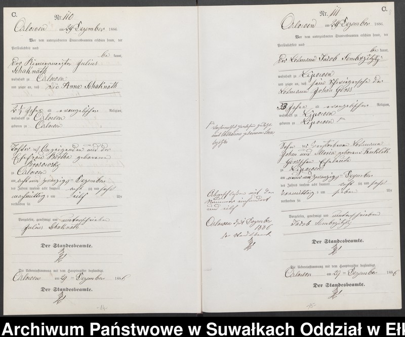 image.from.unit.number "Sterbe-Neben-Register des Preussischen Standes-Amtes Orlowen Kreis Loetzen für das Jahr 1886 [Tom II]"