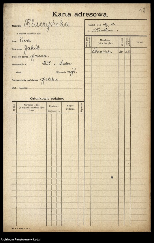 Obraz 20 z jednostki "[Spis ludności Łodzi] Kuczyńska - Kujawiński"