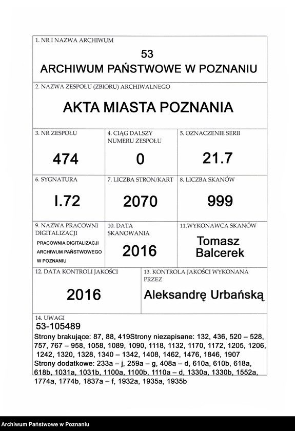 Obraz 1 z jednostki "Acta consularis officii civitatis Posnaniae."