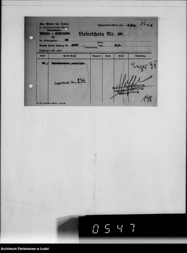 Obraz 20 z jednostki "Kriegsauftrag B N 239/11 Geräte u.Verbrauchsmitteln"