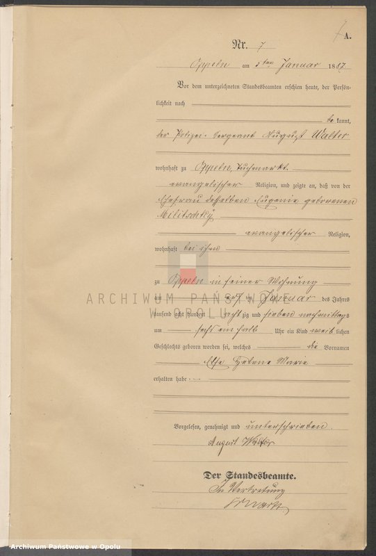 Obraz 11 z jednostki "Urząd Stanu Cywilnego w Opolu 1887 Rejestr Urodzeń Księga Miejscowa Nr 1 do 331"