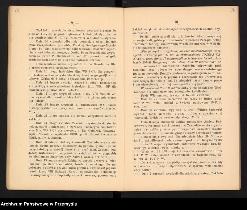 image.from.unit.number "Sprawozdanie Dyrekcji Państw[owego] Gimnazjum II im. Augusta Witkowskiego w Jarosławiu za rok szkolny 1929/30"