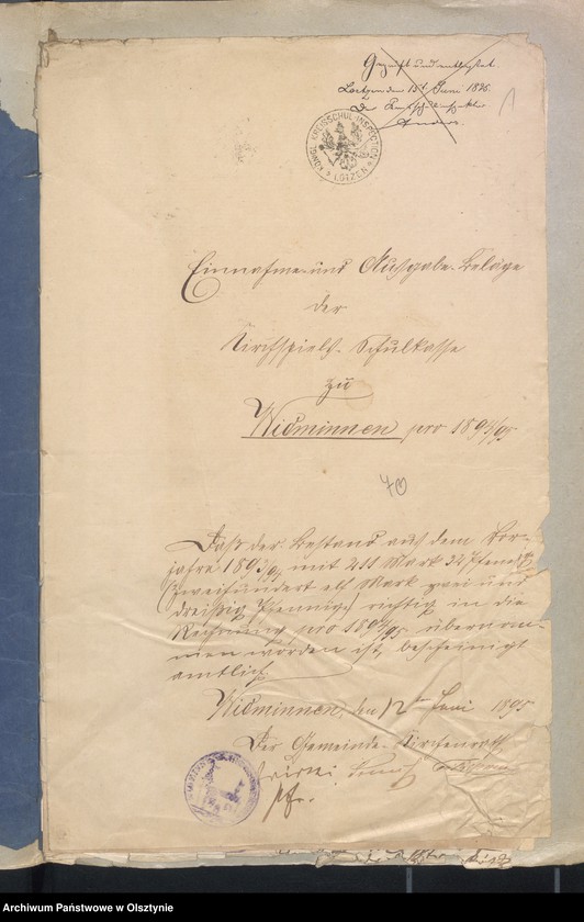 image.from.unit.number "Einnahme und Ausgabe Beläge der Kirchspiels Schulkasse zu Widminnen"