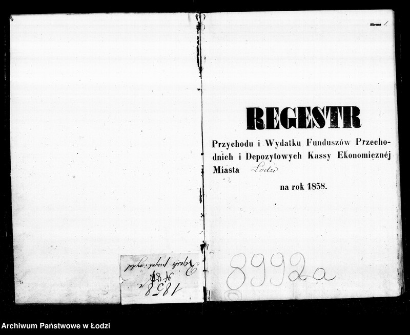Obraz 5 z jednostki "Regestr przychodu i wydatku funduszów przechodnich i depozytowych kasy ekonomicznej m. Łodzi na r. 1858"