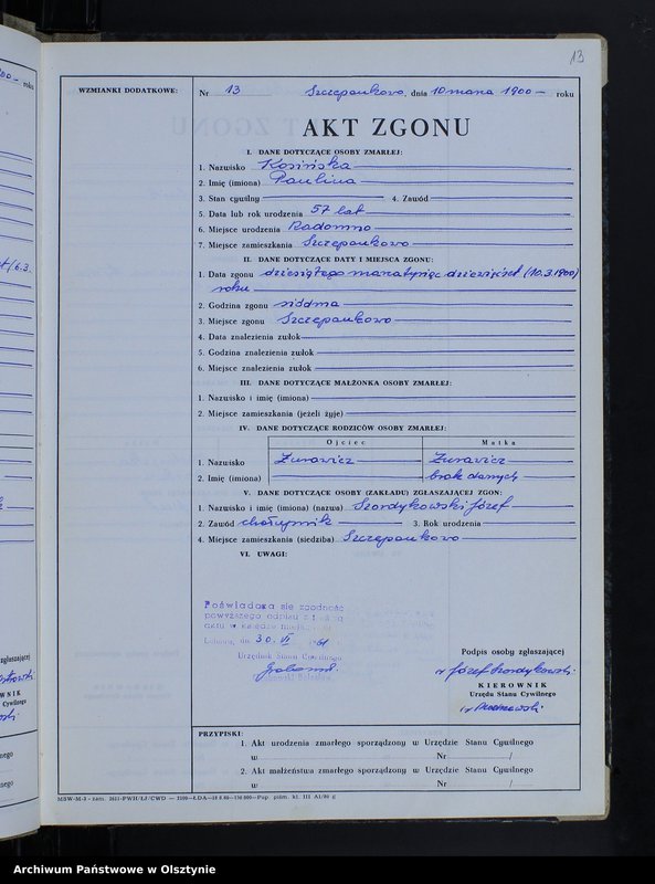 image.from.unit.number "Księga zgonów Nr 1 - 57,1 - 40,1 - 44 i 1 - 52 /przepisana w języku polskim z oryginału niemieckiego w dniach 28.06.- 7.07.1961/"