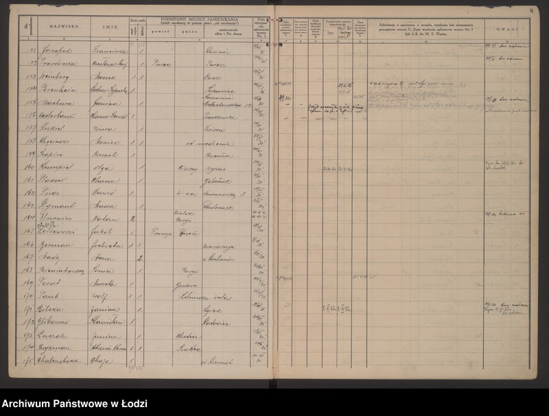 Obraz 11 z jednostki "Księga kontroli ruchu ludności (rejestr osób przybywających do gminy) Łódź, zameldowania pozaankietowe, komisariat V, nr 1-3871"