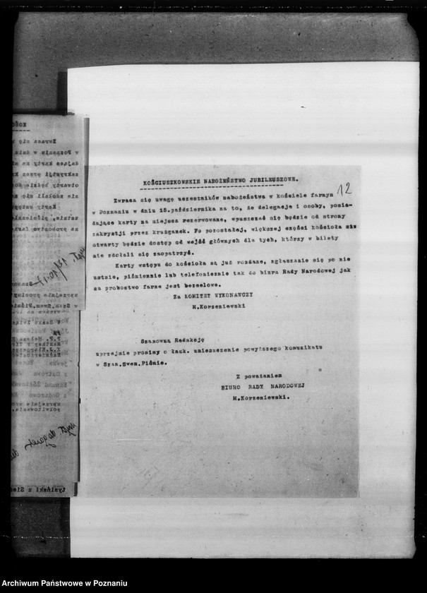 Obraz 15 z jednostki "Potwierdzenie otrzymanych składek pieniężnych na fundusz Kościuszkowski i inne komunikaty związane z funduszem [Wycinki prasowe]"