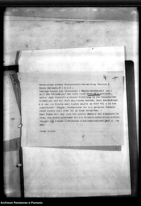 Obraz 8 z jednostki "Überlassung des Forts IX a, w Poznaniu na rzecz Centrali"