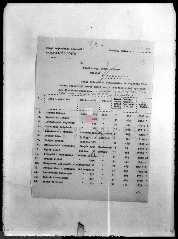 Obraz 17 z jednostki "Rejestr dłużników rentowych, którym na podstawie art. 16 przedłużono okresy amortyzacji pożyczek"