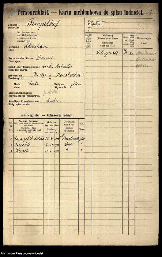 Obraz 4 z jednostki "[Spis ludności Łodzi] Tempelhof - Tenenbaum"