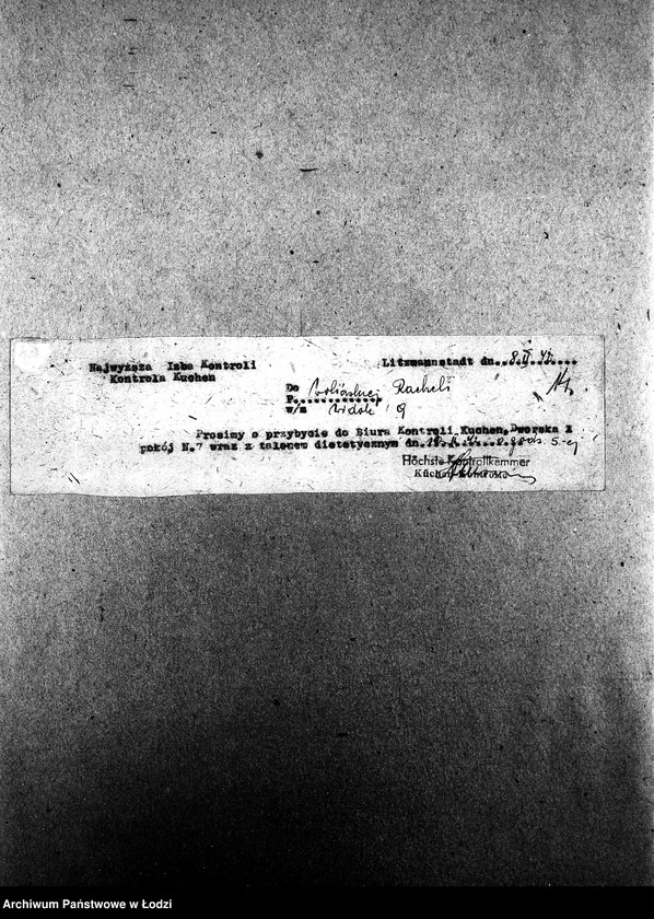 Obraz 17 z jednostki "[Wezwania osób oskarżonych o sprzedaż otrzymanych na talony produktów, by przybyły do Biura Kontroli Kuchen. Raporty kontrolerów]"