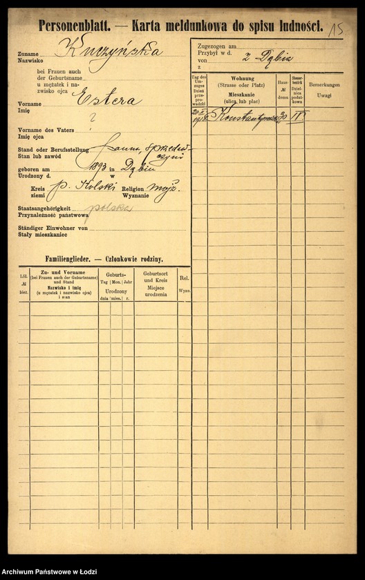 Obraz 17 z jednostki "[Spis ludności Łodzi] Kuczyńska - Kujawiński"