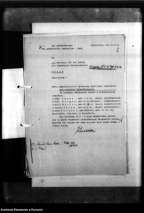 Obraz 6 z jednostki "Kreis Grätz (Grodzisk). Wykazy i korespondencja w sprawie miejscowych Niemców, którzy zginęli w 1939 roku"