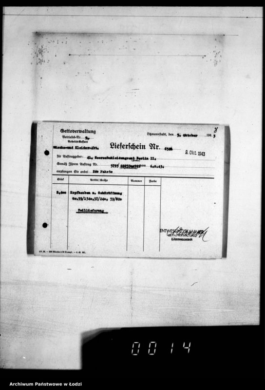 Obraz 12 z jednostki "[Dowody dostawy umundurowania dla] Heeresbekleidungsamt Berlin II"