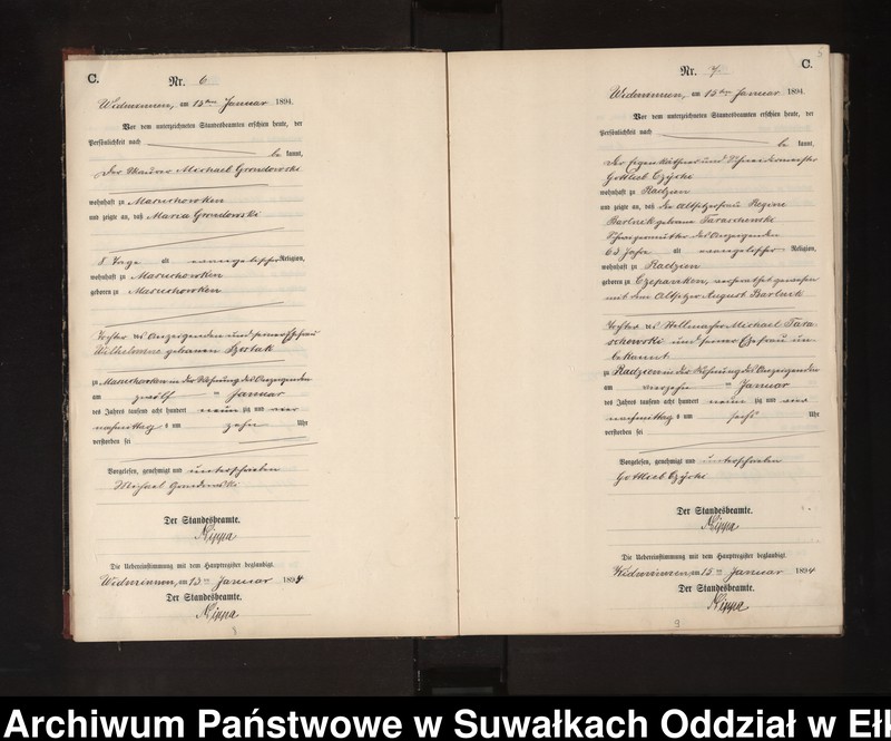 Obraz 8 z jednostki "Sterbe-Neben-Register des Preussischen Standes-Amtes Widminnen Kreis Loetzen"