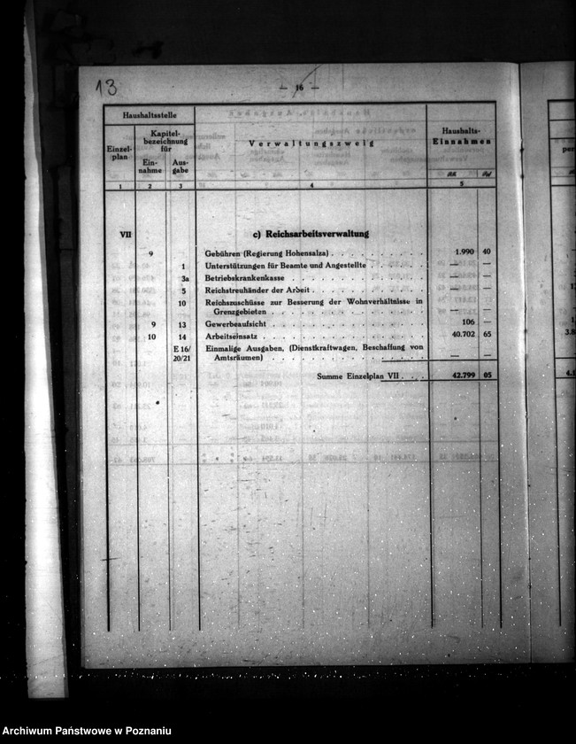 Obraz 17 z jednostki "Übersicht über die Haushaltseinnahmen und Ausgaben sämtlicher in der Behörde des Reichsstatthalters vertretenen staatlichen Verwaltungszweige"