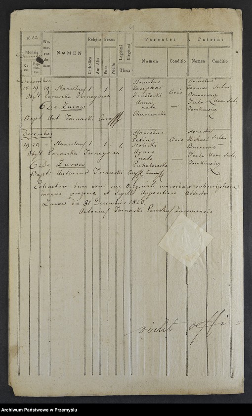 Obraz 6 z jednostki "[Odpisy ksiąg urodzeń, małżeństw, zgonów parafii rzymskokatolickiej Żurów z lat 1823-1827]"