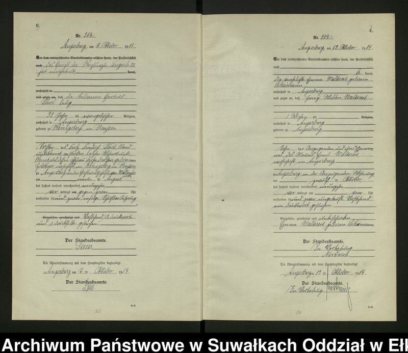 image.from.unit.number "C2. Sterbe - Register (Neben - Register) Standesamt Angerburg einschl. der Bezirke Gross Strengeln, Kehlen und Prinowen No 189 bis 272"