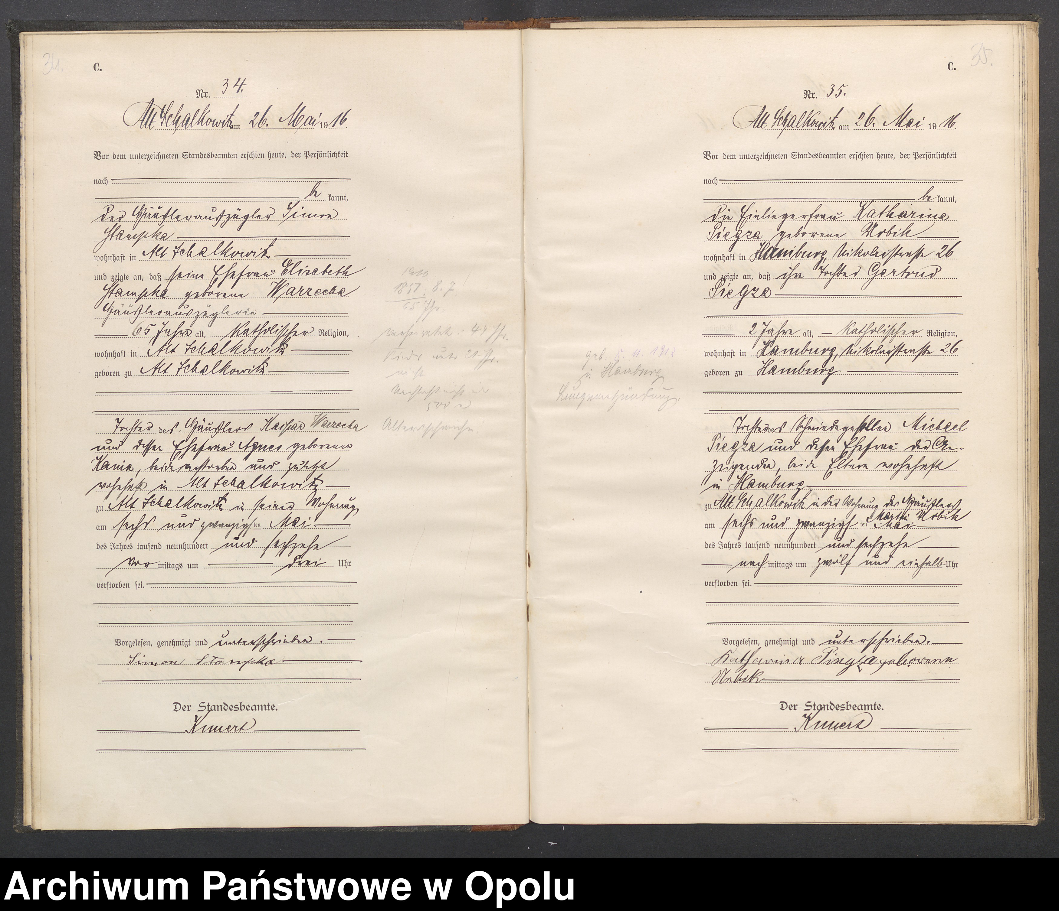 Skan z jednostki: Księga Zgonów Miejscowa Siołkowice Stare za rok 1916-1917