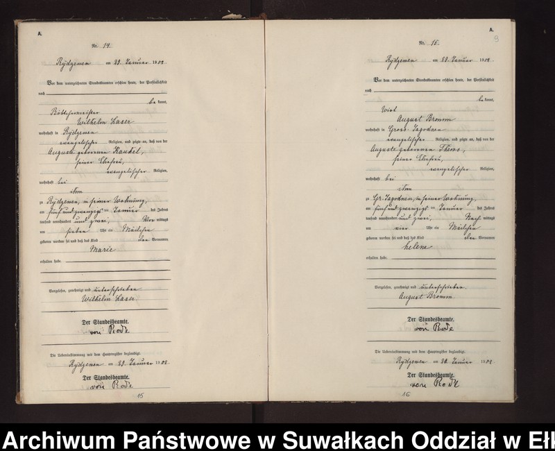 image.from.unit.number "Geburts-Neben-Register des Preussischen Standes-Amtes Rydzewen Kreis Lötzen"