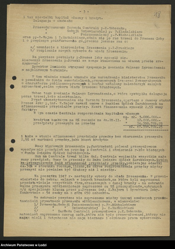 Obraz 19 z jednostki "Związek Zrzeszeń Prywatnego Przemysłu Włókienniczego; protokół z Walnego Zjazdu Delegatów, sprawozdanie [z działalności, wykaz przedsiębiorstw]"