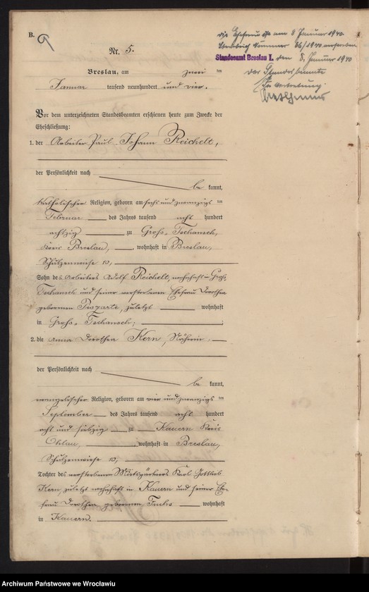 image.from.unit.number "Heiraths-Haupt-Register Breslau I 1904 Band 1"
