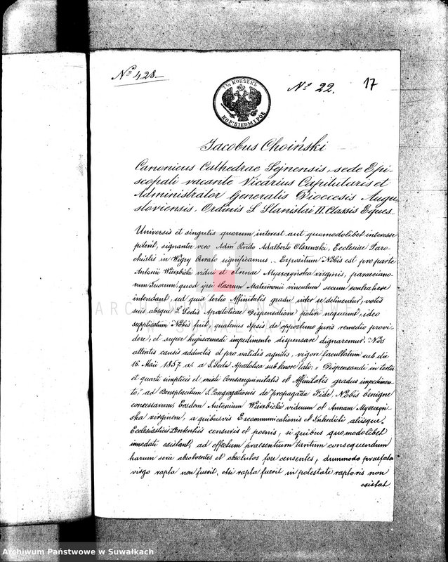 image.from.unit.number "Anneksa do Akt Zaślubionych Parafii Wigierskiej z roku 1863."