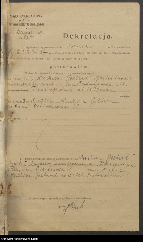 Obraz 7 z jednostki "Nuchem Gelbard - sprzedaż towarów manufakturowych"