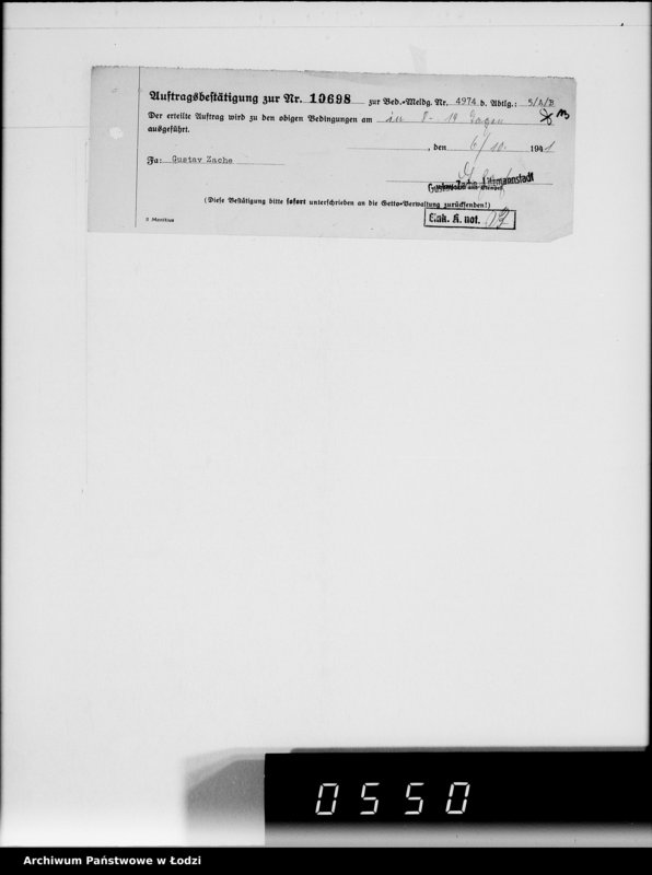 Obraz 17 z jednostki "Aufträge 5734-10700 [Faktury, listy przewozowe na dostarczone dla Getta produkty żywnościowe, materiały opałowe, przemysłowe]"