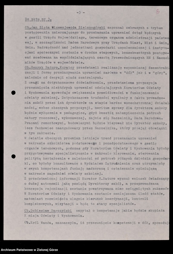image.from.unit.number "Protokóły z posiedzeń Komisji Oświaty i Wychowania Wojewódzkiej Rady Narodowej w Zielonej Górze; Nr 1 - 4; 1 - 3"