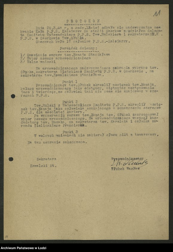 Obraz 12 z jednostki "Koło kolejowe PPS Ozorków- protokoły zebrań, protokoły [z narad] międzypartyjnych. [Sprawozdania]"