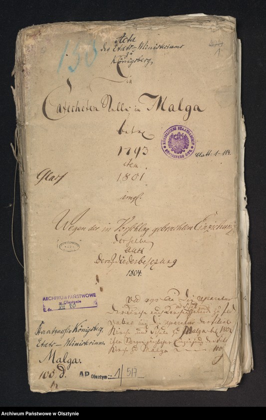 image.from.unit.number "Acta des Etats-Ministeriums zu Königsberg [Królewiec]. Die Catecheten Stelle in Malga [Małga]. Wegen der in Vorschlag gebrachten Einziehung"