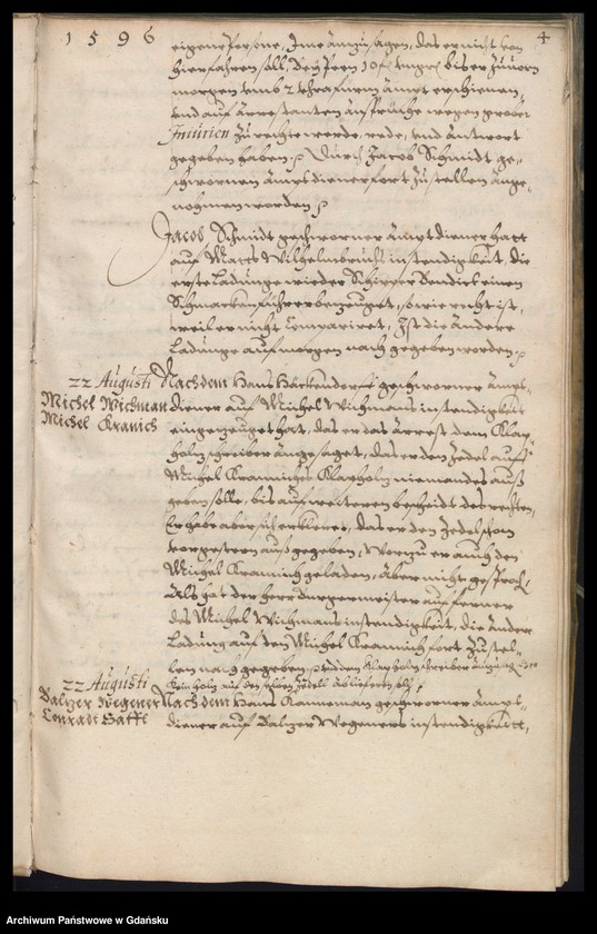 image.from.unit.number "Bürgermeisterliches Ambtbuch H. Johan von der Linden Praesidirenden Bürgermeisters […] vom [21.VIII.-31.XII.1596] Das ander No. 5 /indeks/"