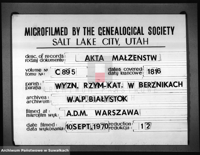 image.from.unit.number "Akta Małżeństwa Stanu Cywilnego Gminy Berznickiey z roku 1816"
