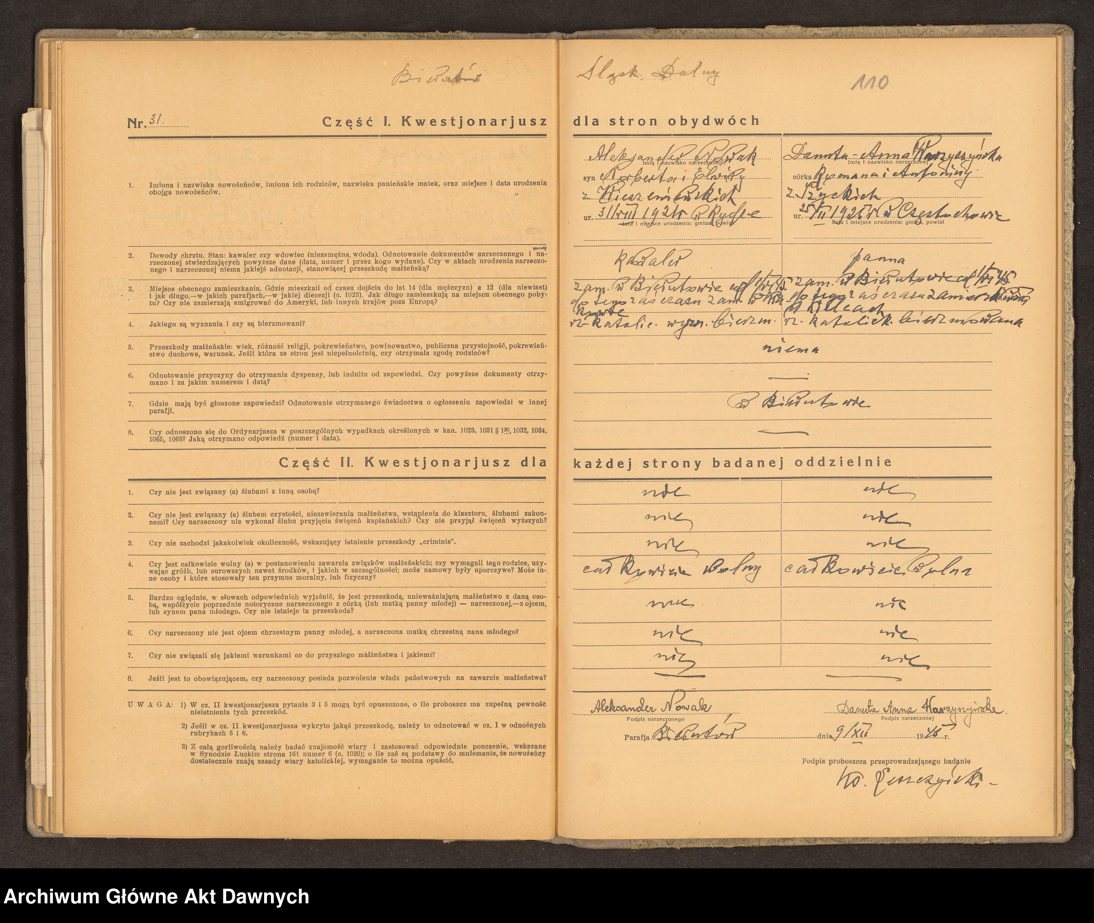 Skan z jednostki: Parafia: Warkowicze. Dekanat: Dubno. Księga egzaminów przedślubnych złożonych w parafii.