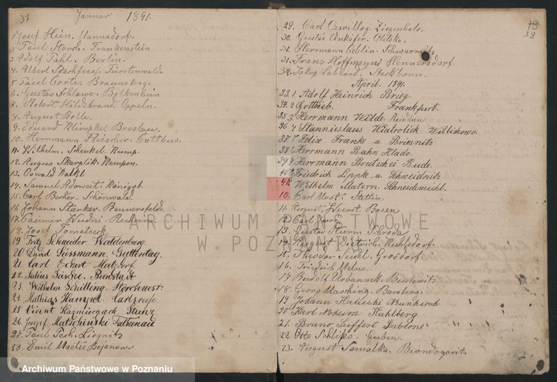 Obraz 20 z jednostki "[Księga rejestracji czeladników zatrudnionych u mistrzów piekarskich w Lesznie]"