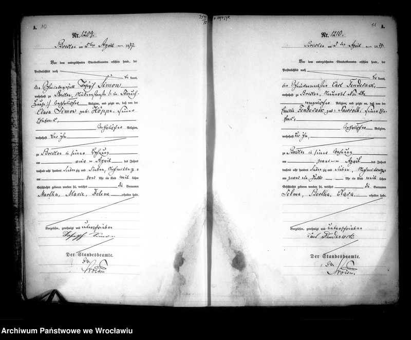 image.from.unit.number "Geburts-Haupt-Register Breslau I 1877 Band 3"