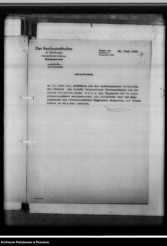 Obraz 15 z jednostki "[Korespondencja w sprawach organizacyjnych, sprawozdanie z działalności Kreissippenamt w Krotoszynie]"