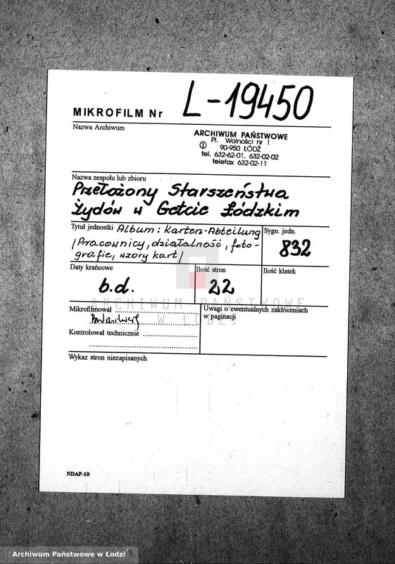 Obraz 2 z jednostki "[Album: Karten Abteilung. Pracownicy, działalność, fotografie, wzory kart]"